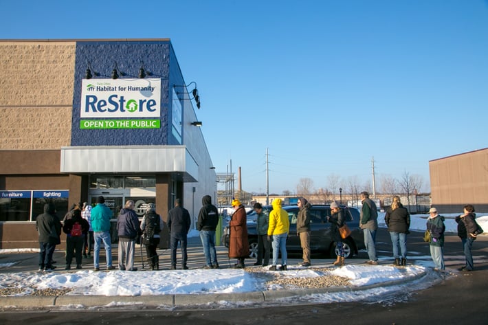 A line outside of the ReStore.