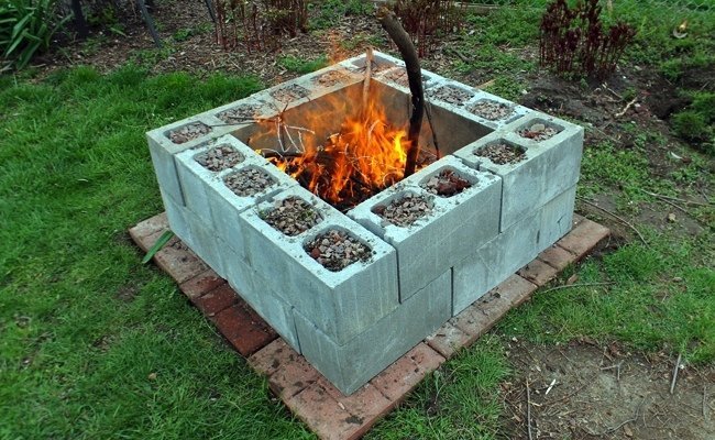 Cinder block fire pit.