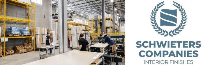 Schwieters logo and manufacturing floor.