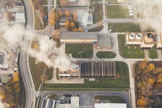 Overhead view of carbon emissions from a city.