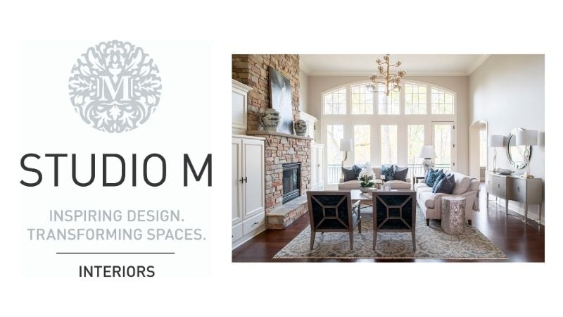 Studio M logo with photo of living room.