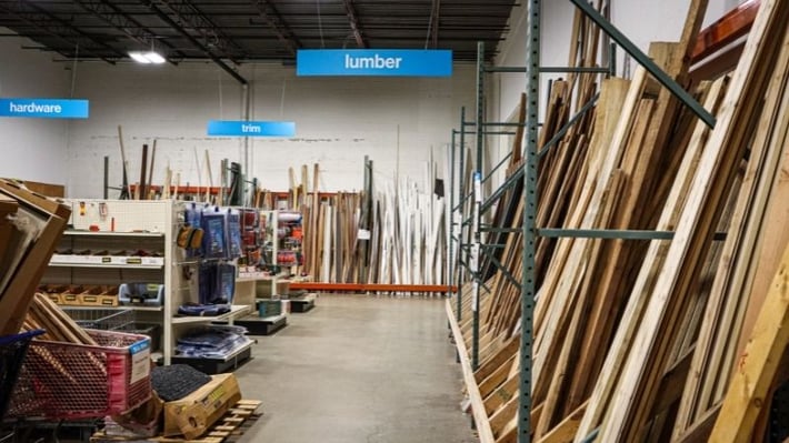 A look at the inside of ReStore home improvement outlet. Including lumber, tools, trim and more.