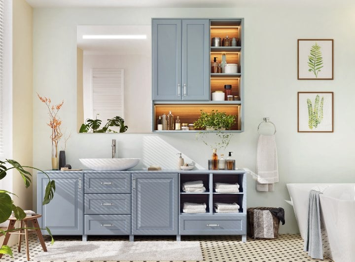 Light blue bathroom medicine cabinet