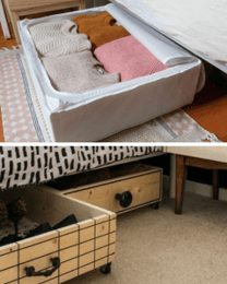 Tote bed storage and under-the-bed drawers.