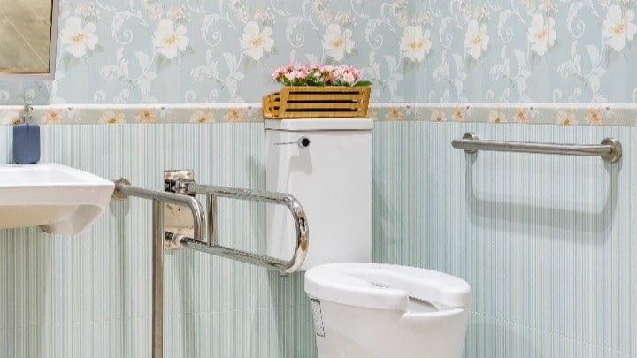 Bathroom safety, raised toilet with side rails