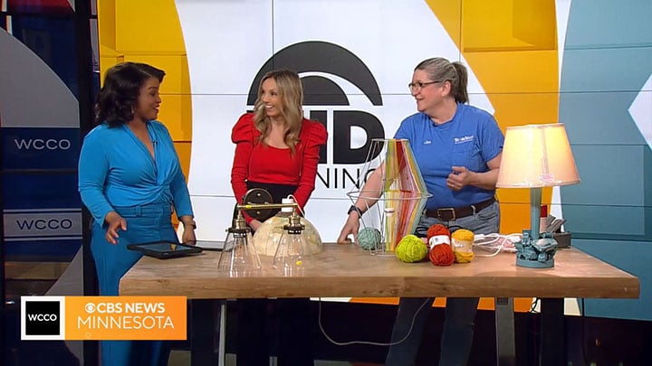 Jan showing lighting ideas at the WCCO studio.