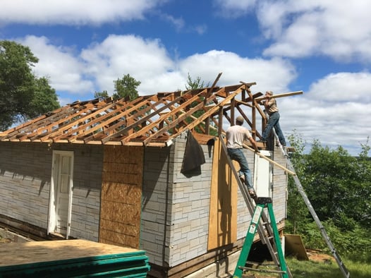 Cabin with roof under construction