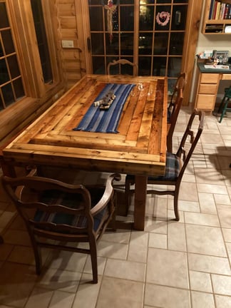 Large, refinished wood kitchen table