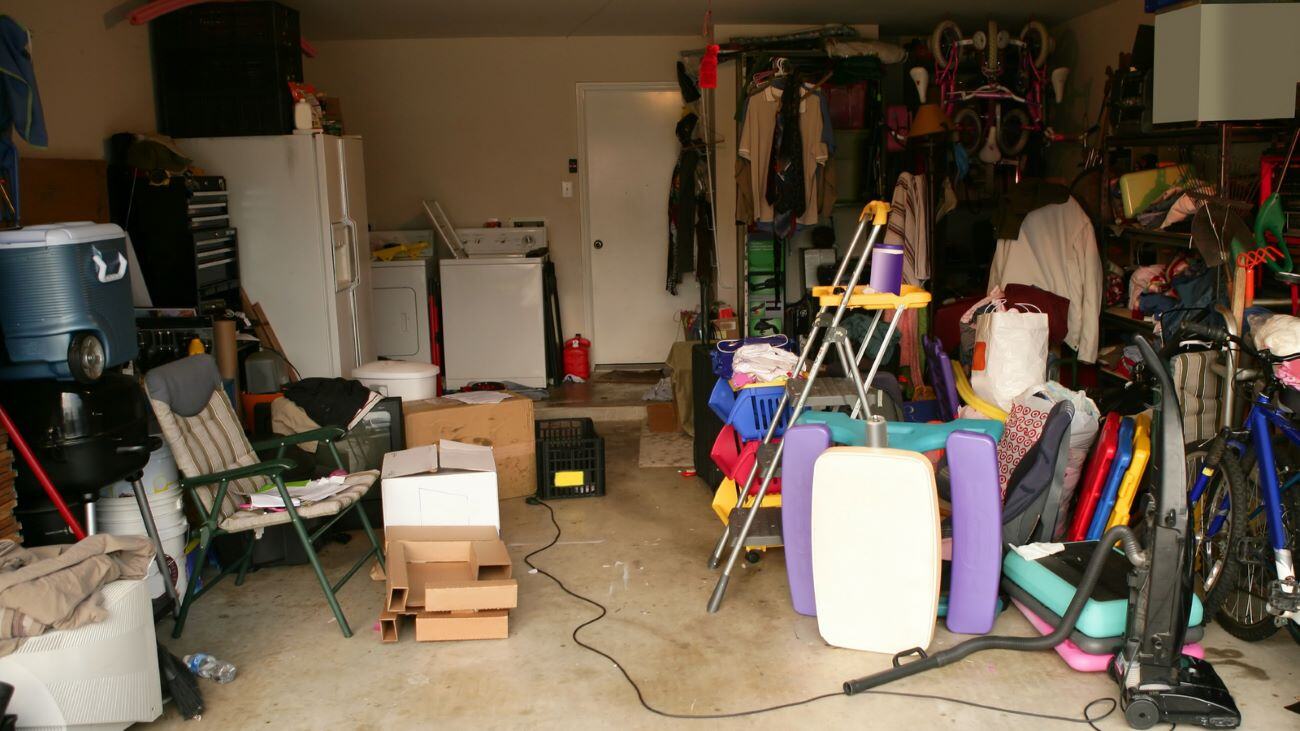 Disorganized garage.