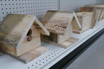 Wooden birdhouses.