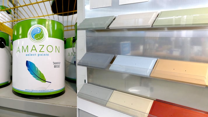Amazon paint can and color swatch.
