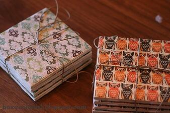 Two sets of decorative coasters.