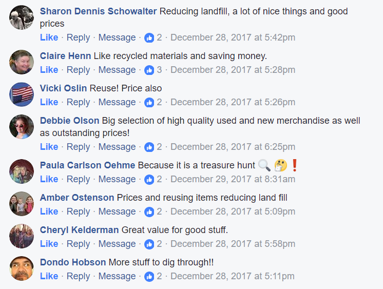 Positive Facebook comments about ReStore.