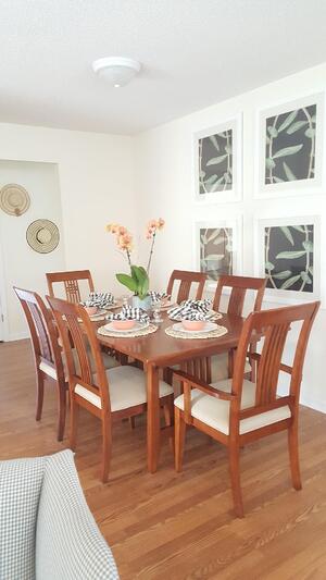 A staged dining room.