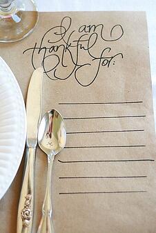 A place mat that says "I am thankful for."
