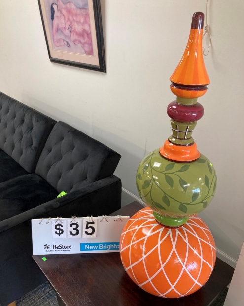 Green and orange lamp for $35.