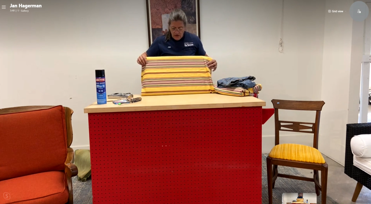 Jan demonstrates how to reupholster a cushion