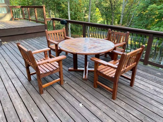 Refinished wooden deck table and chairs