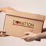 Box labeled "donations" with a heart on it.