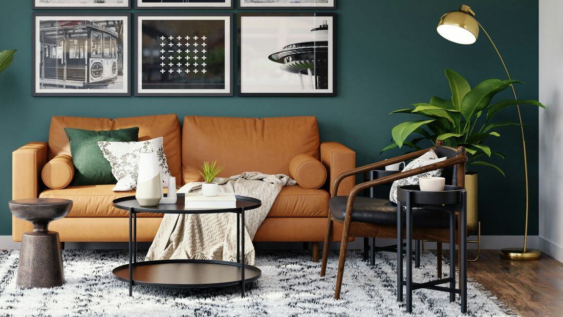 Green accent wall in home.