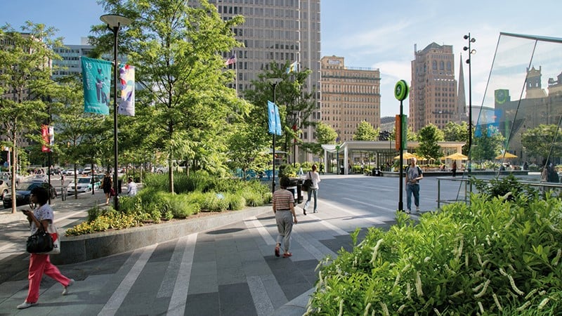 Rendering of a city park.