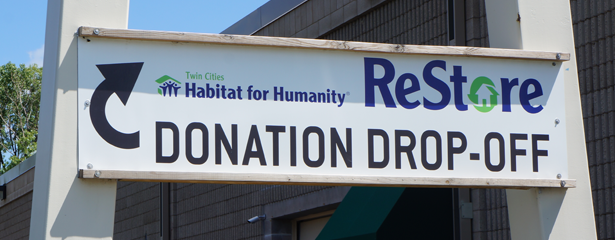 ReStore donation drop-off sign.