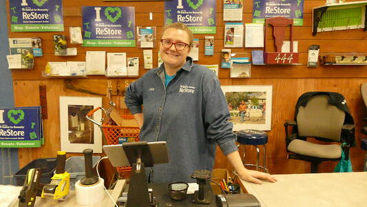 Alicia at the register.