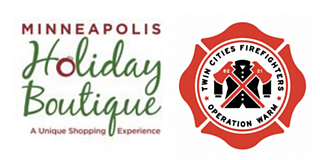 "Minneapolis Holiday Boutique - A Unique Shopping Experience" with the logo for Twin Cities Firefighters Operation Warm.