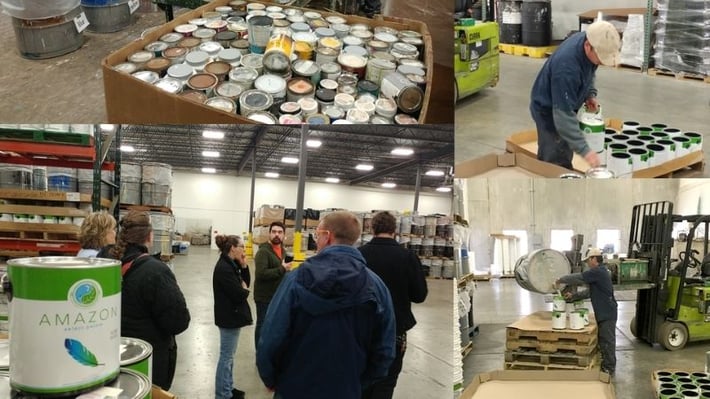 Amazon Paint recycling center tour with Twin Cities Habitat for Humanity ReStore.