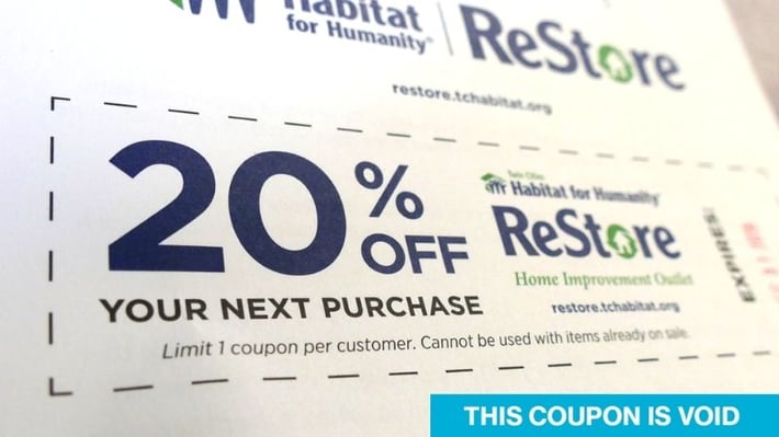 A voided 20% Off coupon for the ReStore.