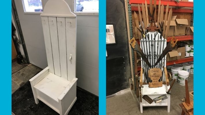 Before and after of the Game of Thrownes chair.