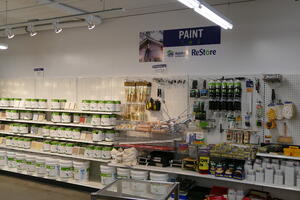 The paint aisle at ReStore.