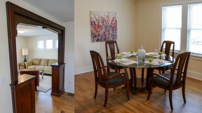 Dining room and entry to living room.