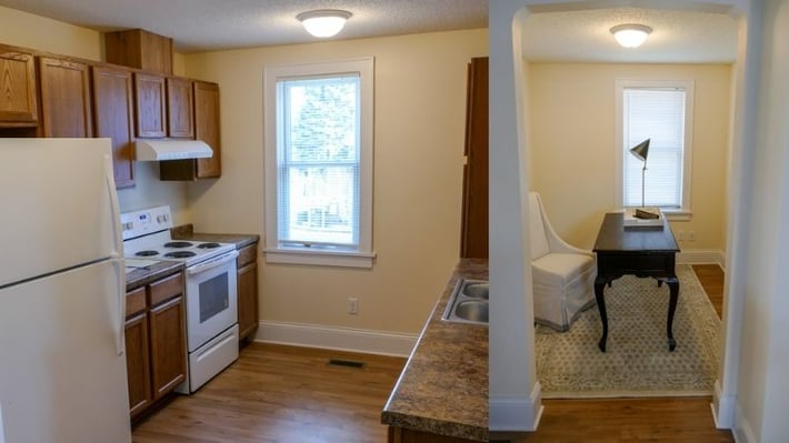 Kitchen and reading room.