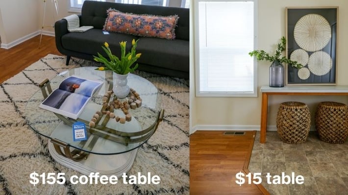 Coffee table for $155 and entryway table for $15.
