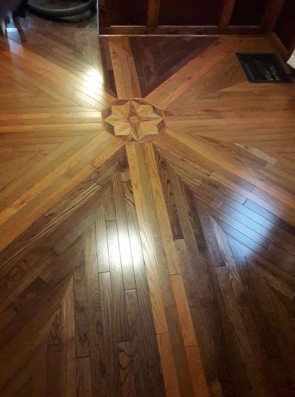Cabin floor with compass rose design