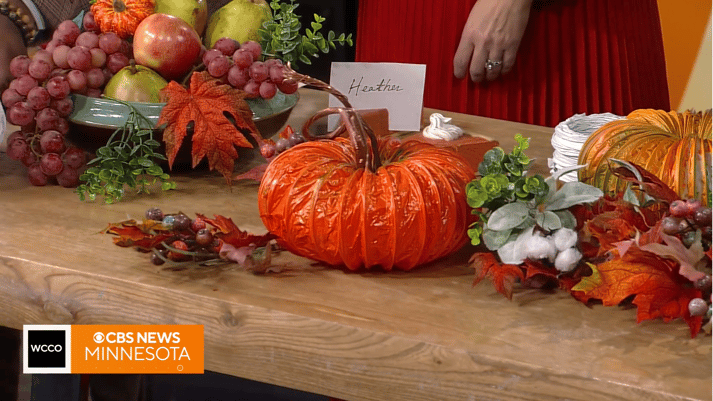 Craft pumpkin on a table.