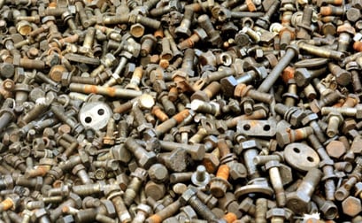 Random assortment of rusty nuts and bolts