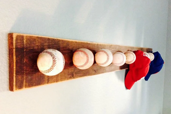 Baseball hat rack.
