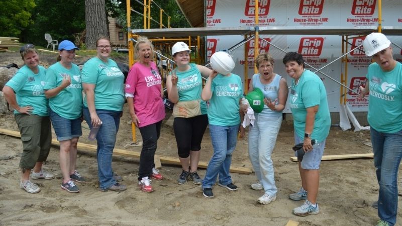 Volunteers at a build site.
