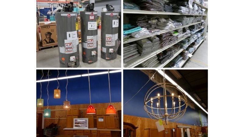 Four images of a variety of donations from businesses.