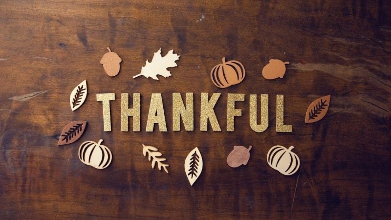 "Thankful" in paper decorations.