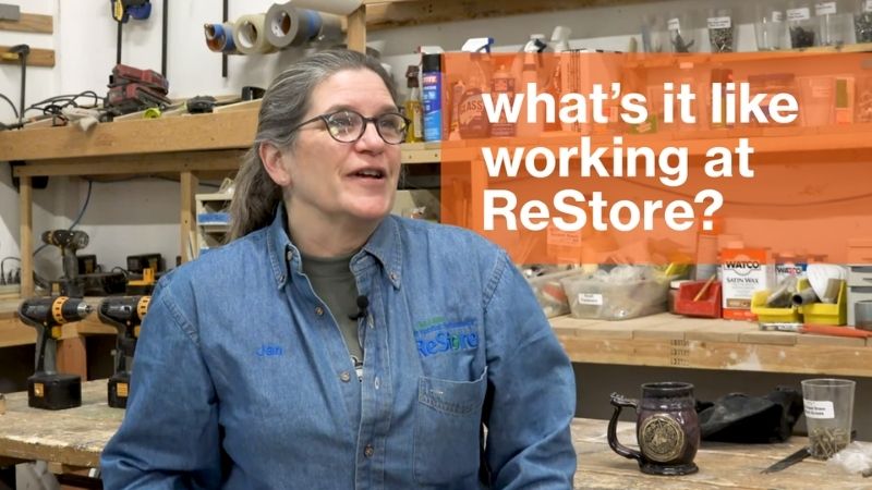 A photo of Jan with the text: What's it like working at ReStore?