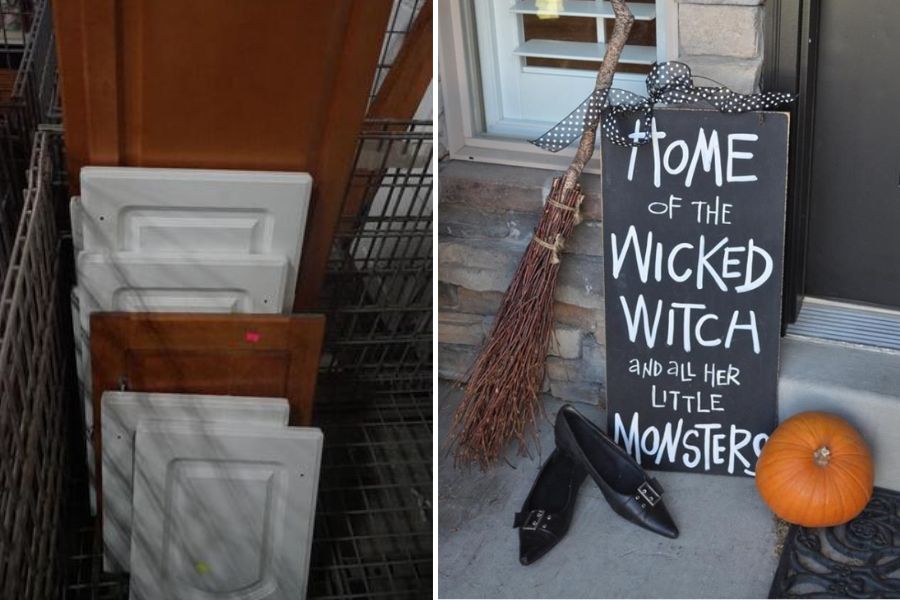 Halloween sign made from cabinet door